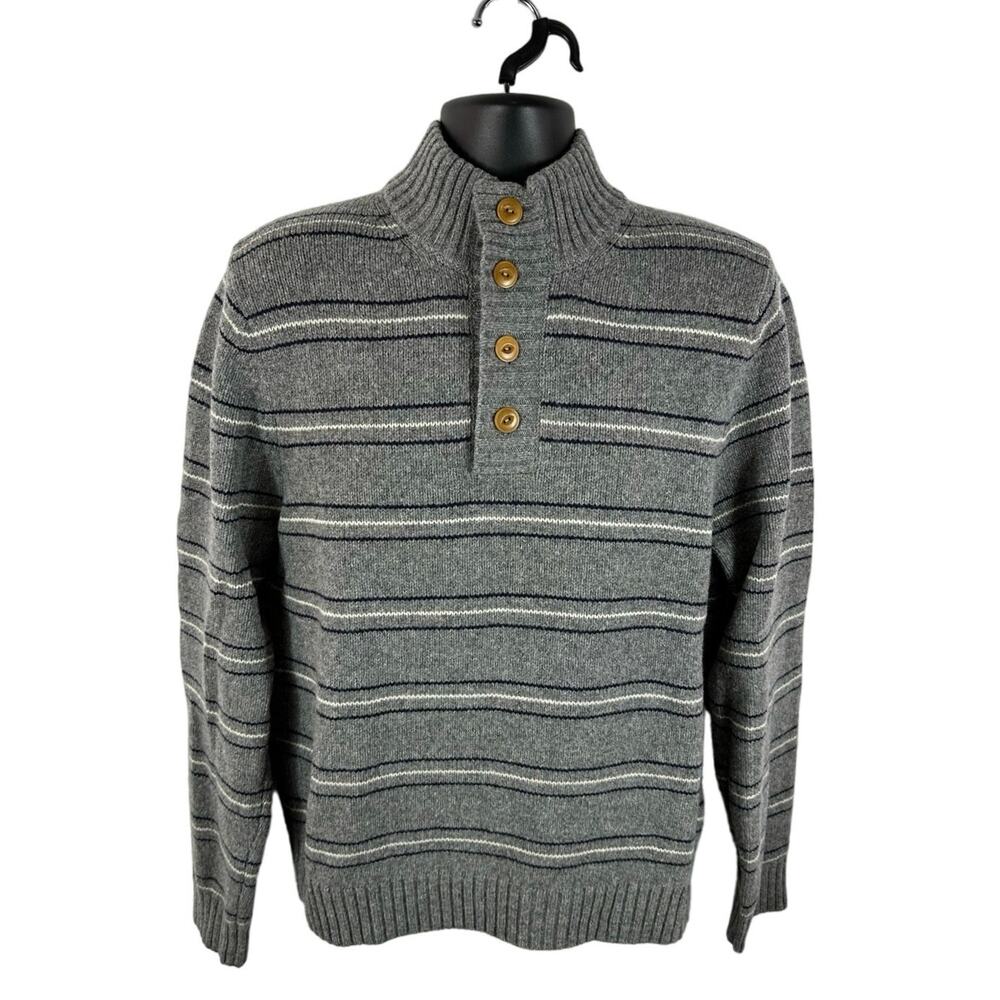 Brooks Brothers Wool Henley Grey Striped Sweater Size Large Knit